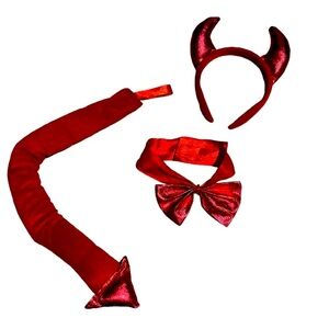 Red Devil Horns, Tail, & Bow Tie Costume Set ~ FUN HALLOWEEN DRESS UP PARTY KIT